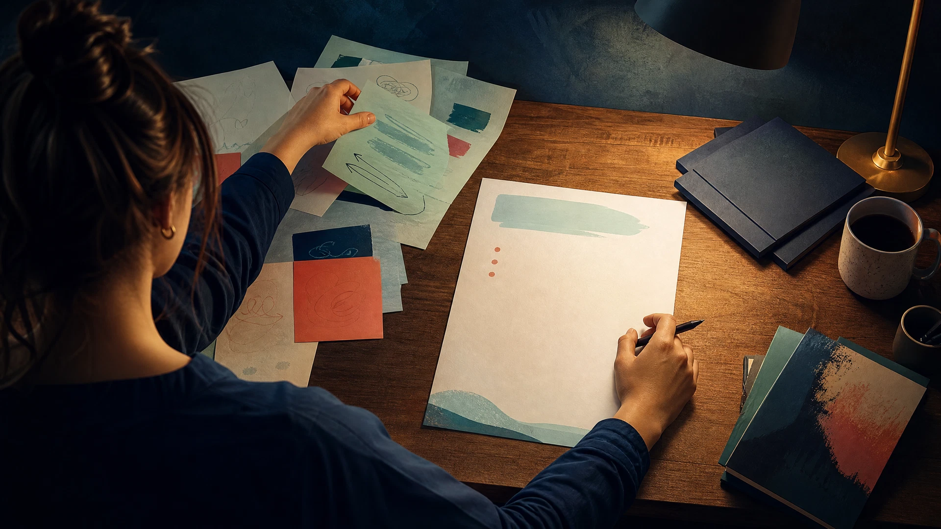 A learner selecting one priority from a set of feedback notes before revising a draft