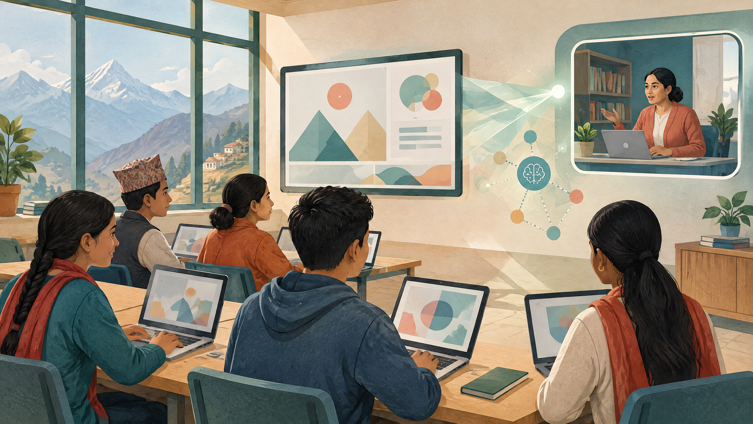 Khyber virtual classrooms connect adolescent learners using shared devices with a remote human teacher hub